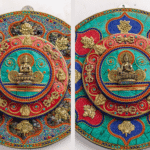 Sacred Mandala Wall Plate with Buddha | 10″ Handmade Tibetan Turquoise & Coral Inlay | Spiritual Home Decor from Nepal | AscendaCo Crafts