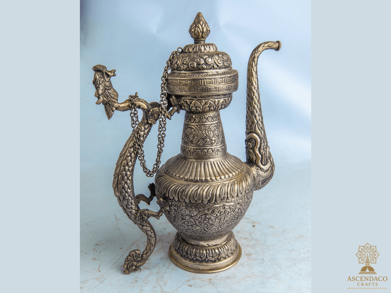 Handcrafted Antique Nepali Teapots | Vintage Water Kettle Décor | Copper & White Metal Ethnic Pots | Sold Individually or as Combo Set - Image 6