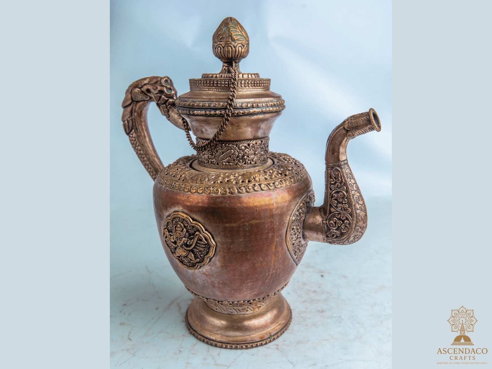 Handcrafted Antique Nepali Teapots | Vintage Water Kettle Décor | Copper & White Metal Ethnic Pots | Sold Individually or as Combo Set - Image 7