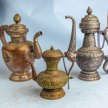 Handcrafted Antique Nepali Teapots | Vintage Water Kettle Décor | Copper & White Metal Ethnic Pots | Sold Individually or as Combo Set