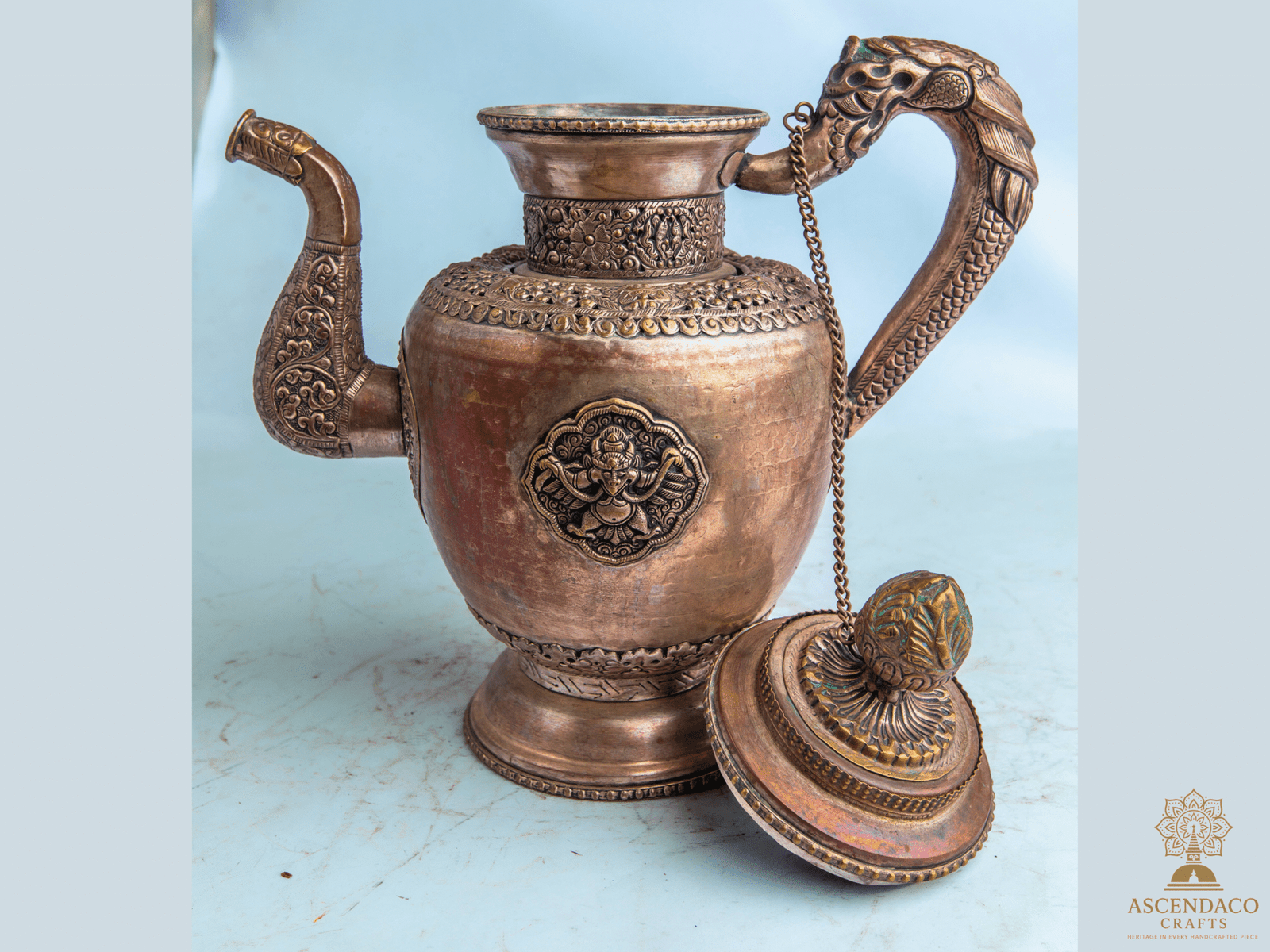 Handcrafted Antique Nepali Teapots | Vintage Water Kettle Décor | Copper & White Metal Ethnic Pots | Sold Individually or as Combo Set - Image 8