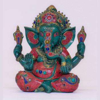 Handcrafted Resin Ganesh Statue with Lapis, Turquoise N' Coral | 11" Hindu Decor | Ganesha Idol for Home & Gift | 2.5kg Elephant God