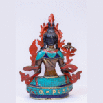 Bronze Manjushree & Buddha Statue Set | 9″ Handmade Tibetan Decor | Lapis, Turquoise, Coral Inlay | Spiritual Gift | Buddhist Sculpture