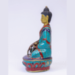 Bronze Manjushree & Buddha Statue Set | 9″ Handmade Tibetan Decor | Lapis, Turquoise, Coral Inlay | Spiritual Gift | Buddhist Sculpture