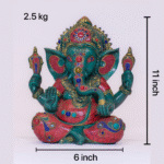 Handcrafted Resin Ganesh Statue with Lapis, Turquoise N’ Coral | 11″ Hindu Decor | Ganesha Idol for Home & Gift | 2.5kg Elephant God