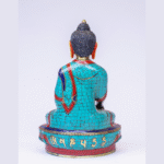 Bronze Manjushree & Buddha Statue Set | 9″ Handmade Tibetan Decor | Lapis, Turquoise, Coral Inlay | Spiritual Gift | Buddhist Sculpture