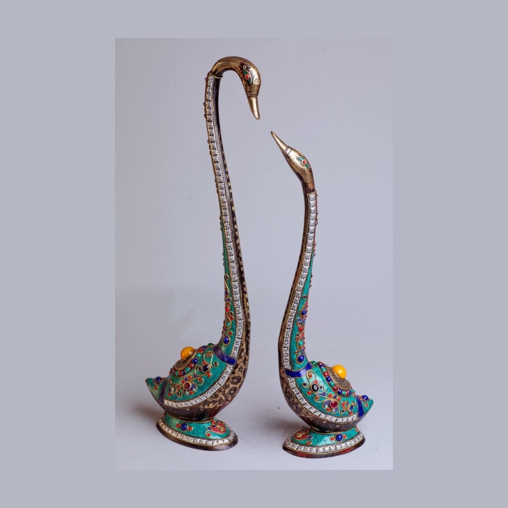 Duck Set — Handcrafted White-Metal Swan Pair with Stone Inlay