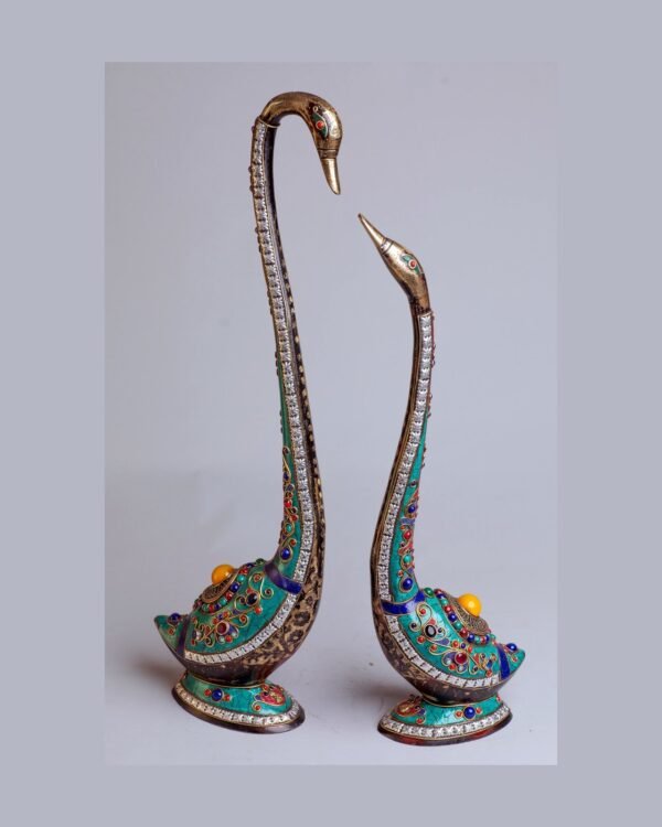 Duck Set — Handcrafted White-Metal Swan Pair with Stone Inlay