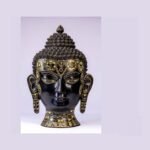 Buddha Head Wall Hanging — Black & White Resin with Stone Inlay (15″)
