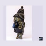 Buddha Head Wall Hanging — Black & White Resin with Stone Inlay (15″)