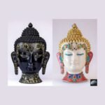 Buddha Head Wall Hanging — Black & White Resin with Stone Inlay (15″)