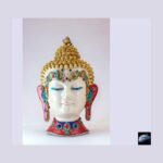 Buddha Head Wall Hanging — Black & White Resin with Stone Inlay (15″)