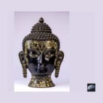 Buddha Head Wall Hanging — Black & White Resin with Stone Inlay (15″)