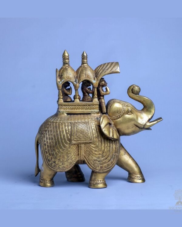 Riding Elephant Statue — Handcrafted White-Metal Sculpture