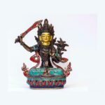 Manjushree & Buddha Bronze Statue Set — Lapis, Turquoise & Coral Inlay