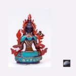 Manjushree & Buddha Bronze Statue Set — Lapis, Turquoise & Coral Inlay