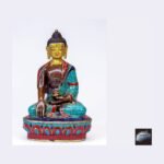 Manjushree & Buddha Bronze Statue Set — Lapis, Turquoise & Coral Inlay
