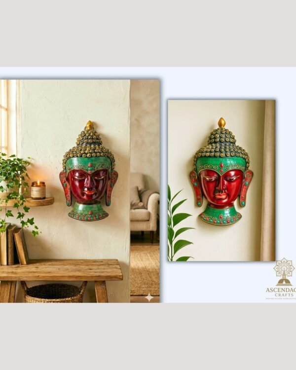 Buddha Wall Mask — Hand-Painted Resin with Stone-Chip Inlay (12")