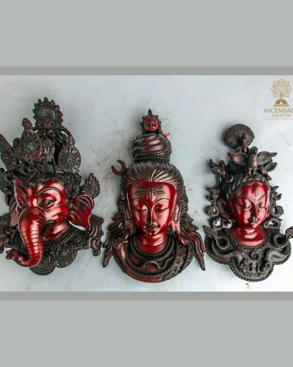 Divine Trio Wall Mask Set — Ganesh, Shiva & Parvati | Hand-Painted Nepalese Resin