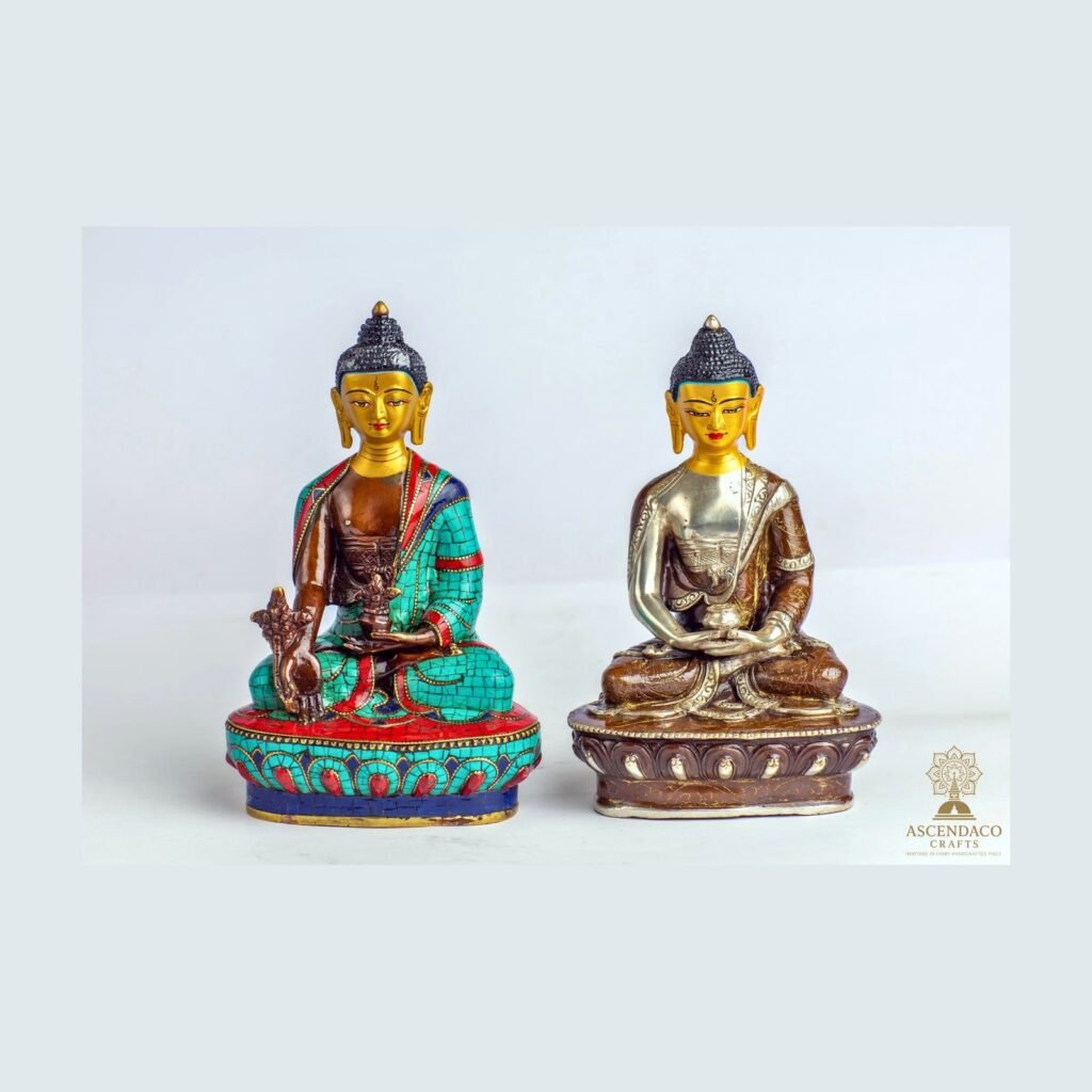 Gold-Plated Copper Buddha Statue — Stone-Chip Inlay (9″)