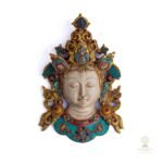 Tara Wall Mask — Hand-Painted Resin with Stone-Chip Inlay (12″)