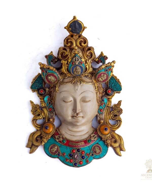 Tara Wall Mask — Hand-Painted Resin with Stone-Chip Inlay (12")