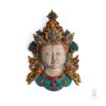 Tara Wall Mask — Hand-Painted Resin with Stone-Chip Inlay (12″)