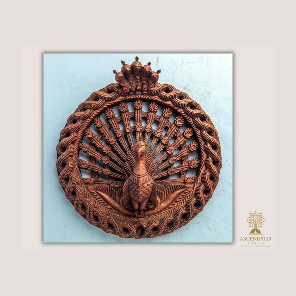 Hand-Carved Wooden Peacock Wall Art — Newari Carving from Nepal