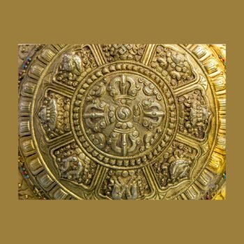 15" Golden Mandala Wall Plate — Hand-Embossed Copper with Gold Finish