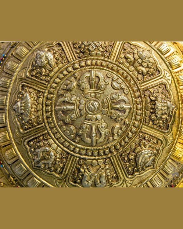 15" Golden Mandala Wall Plate — Hand-Embossed Copper with Gold Finish