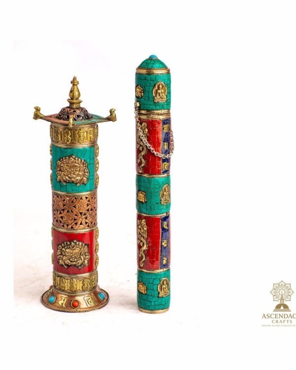 Handcrafted Tibetan Incense Box — Stone-Chip Inlay & Metal Detail | Single or Set