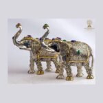 Jewelled Elephant Statue — White-Metal with Stone Inlay