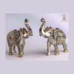 Jewelled Elephant Statue — White-Metal with Stone Inlay
