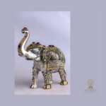 Jewelled Elephant Statue — White-Metal with Stone Inlay