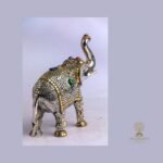 Jewelled Elephant Statue — White-Metal with Stone Inlay