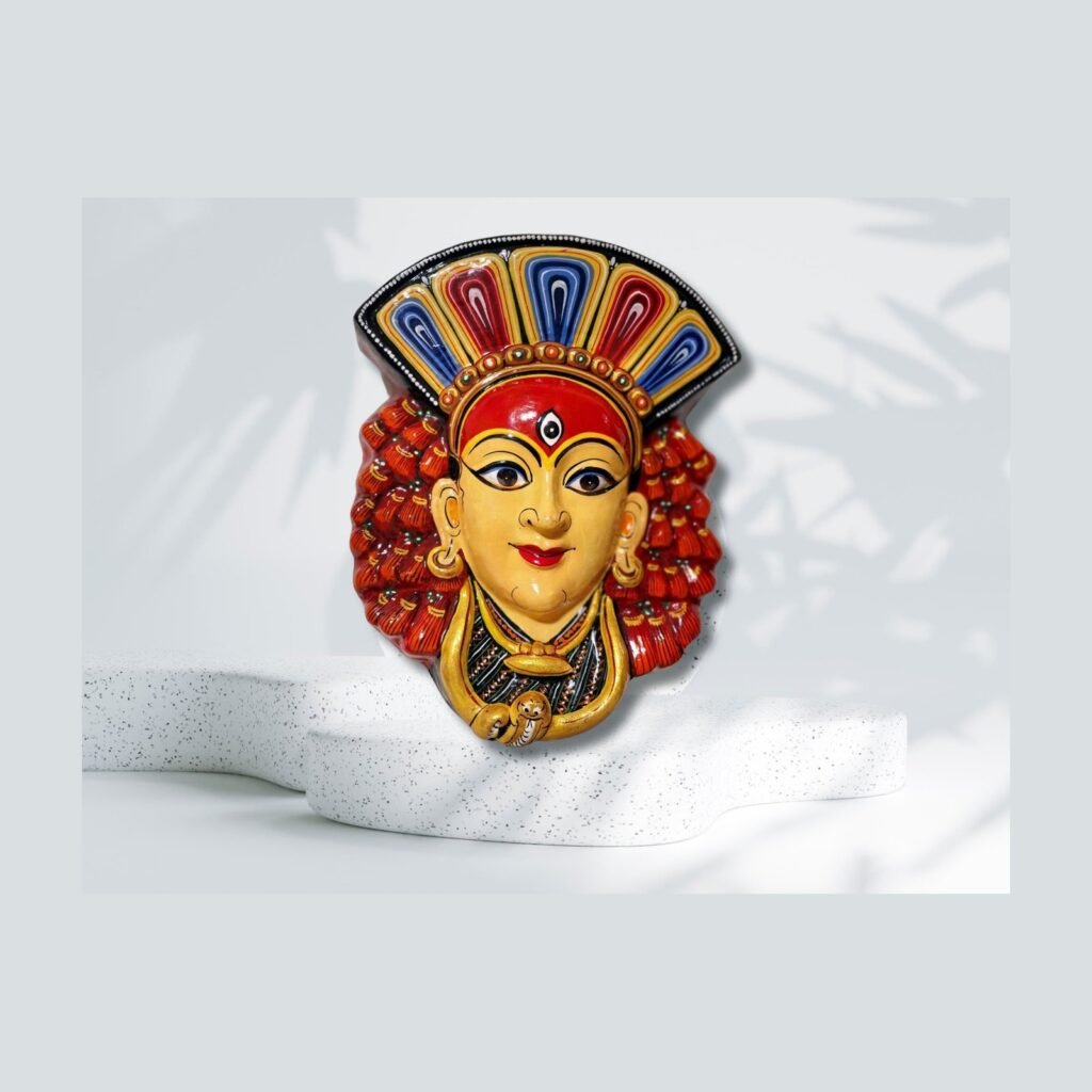 Kumari Mask — Hand-Painted Nepalese Living Goddess Wall Art (12×9″)