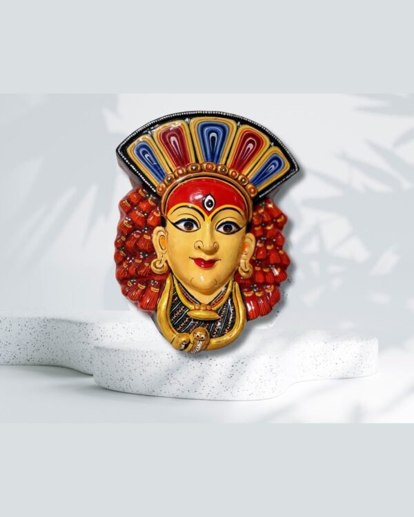 Kumari Mask — Hand-Painted Nepalese Living Goddess Wall Art (12×9")