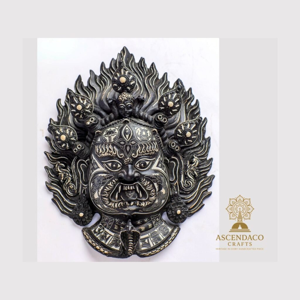 Mahakala Wall Mask — Black & Silver Himalayan Protector Deity