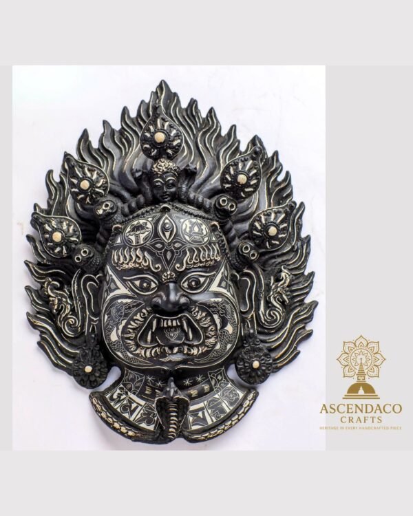 Mahakala Wall Mask — Black & Silver Himalayan Protector Deity