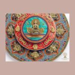 Tibetan Mandala Wall Plate — Buddha, Turquoise & Coral Inlay (10″)