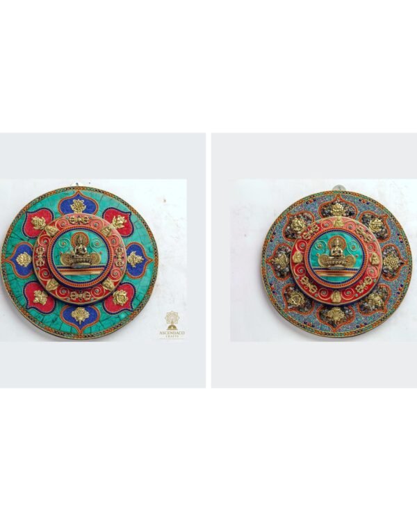 Tibetan Mandala Wall Plate — Buddha, Turquoise & Coral Inlay (10")