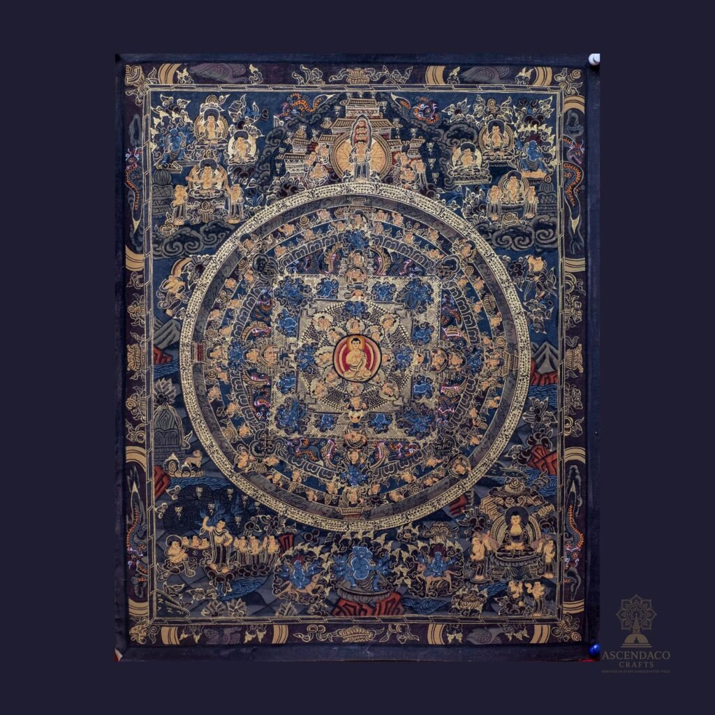 Antique Traditional Mandala Thangka — Hand-Painted Tibetan Buddhist Art