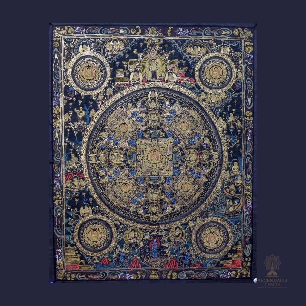 Antique Traditional Mandala Thangka — Hand-Painted Tibetan Buddhist Art
