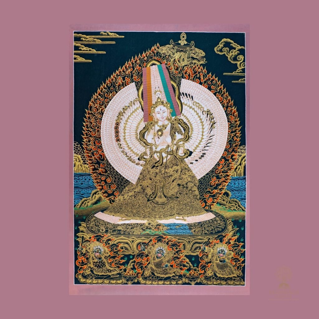 Dhukar Thangka (Ushnisha Sitatapatra) In Sanskrit Thangka — Hand-Painted Tibetan Buddhist Art