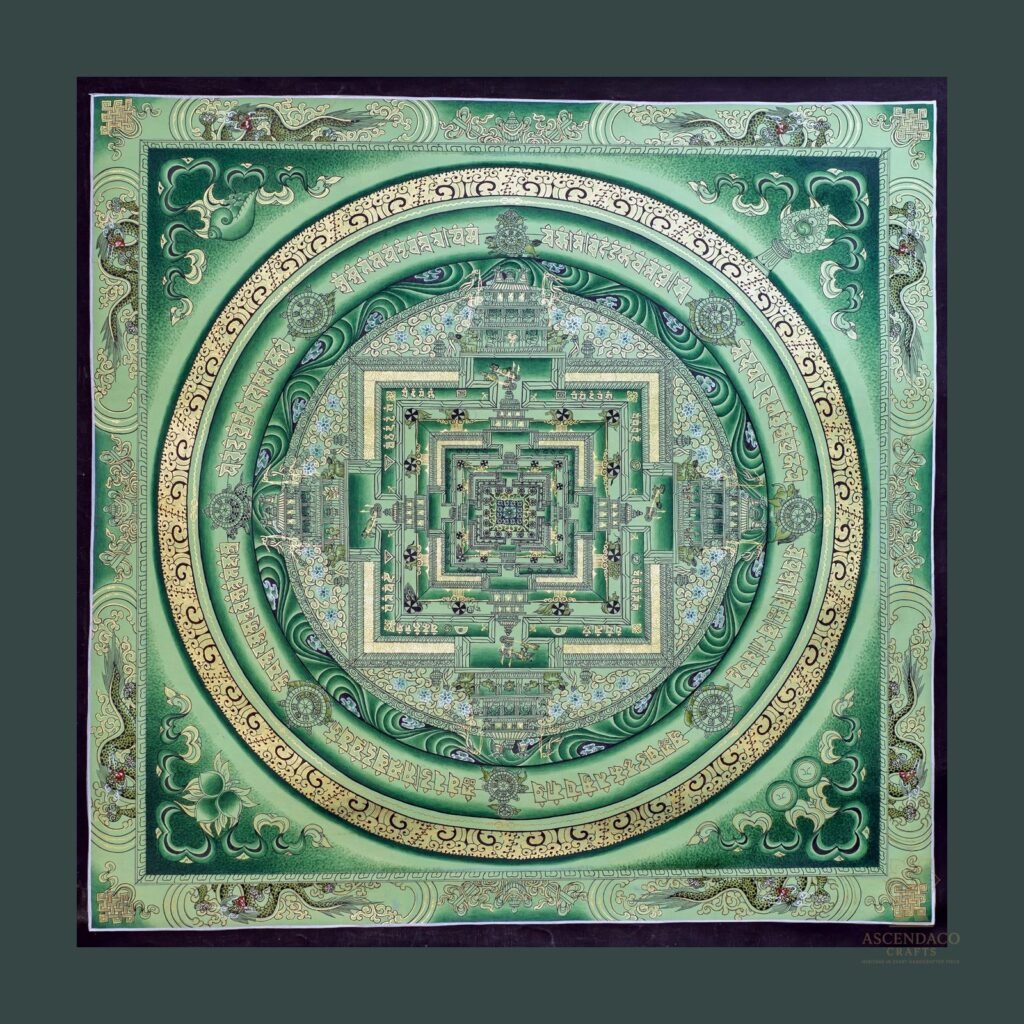 Border Kalachakra Mandala Thangka — Hand-Painted Tibetan Buddhist Art