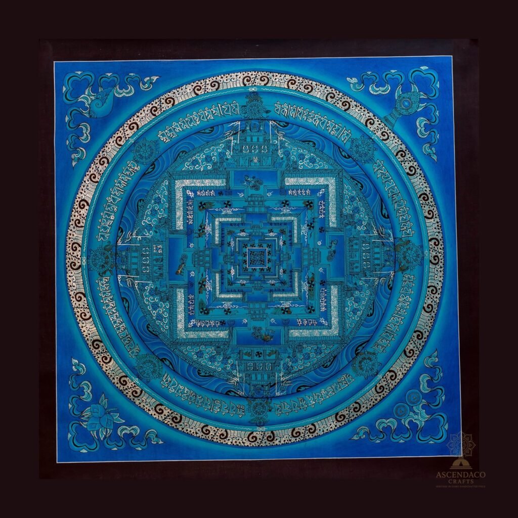 Silver Kalachakra Mandala Thangka — Hand-Painted Tibetan Buddhist Art