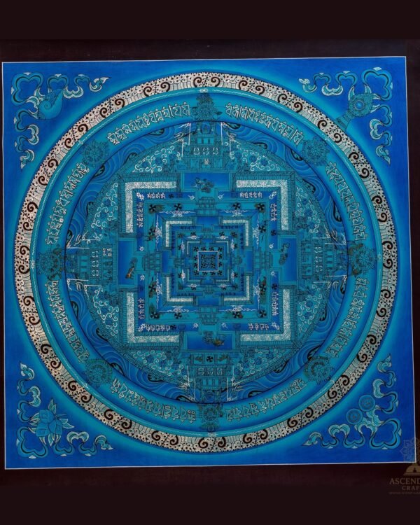 Silver Kalachakra Mandala Thangka — Hand-Painted Tibetan Buddhist Art