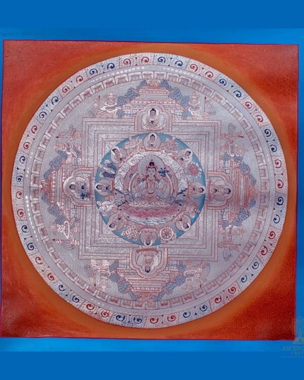 Silver Circle Mandala (Golo Mandala) Thangka — Hand-Painted Tibetan Buddhist Art