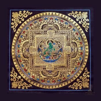 Green Tara Black Mandala Thangka — Hand-Painted Tibetan Buddhist Art