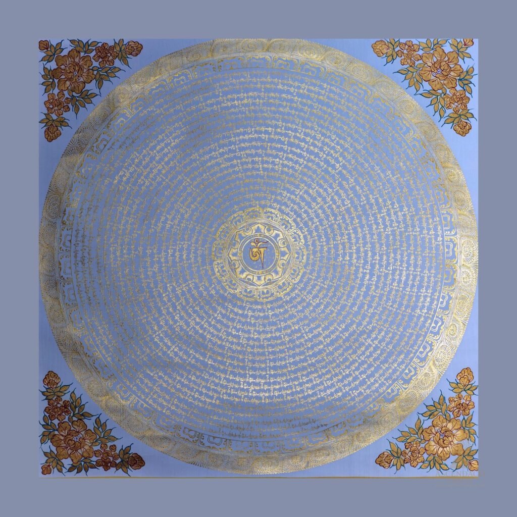 White Mantra Mandala Thangka — Hand-Painted Tibetan Buddhist Art